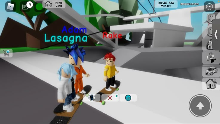 two animated people riding skateboards down a street in front of a computer screen with the words adam lasganda on it