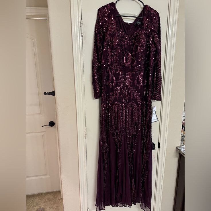 Questions? Leave A Comment Below! Long Sleeve Formal Gown, Richard Long, Formal Gown, Leave A Comment, Color Purple, Long Sleeve Dress, Womens Dresses, Purple, Long Sleeve