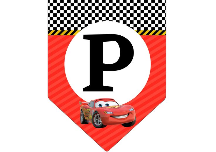 cars birthday banner with the letter p on it