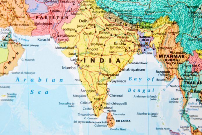 a close up view of india on a map