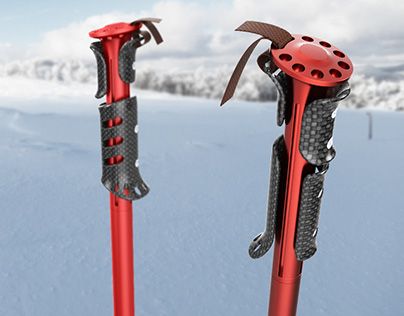 two red ski poles standing in the snow