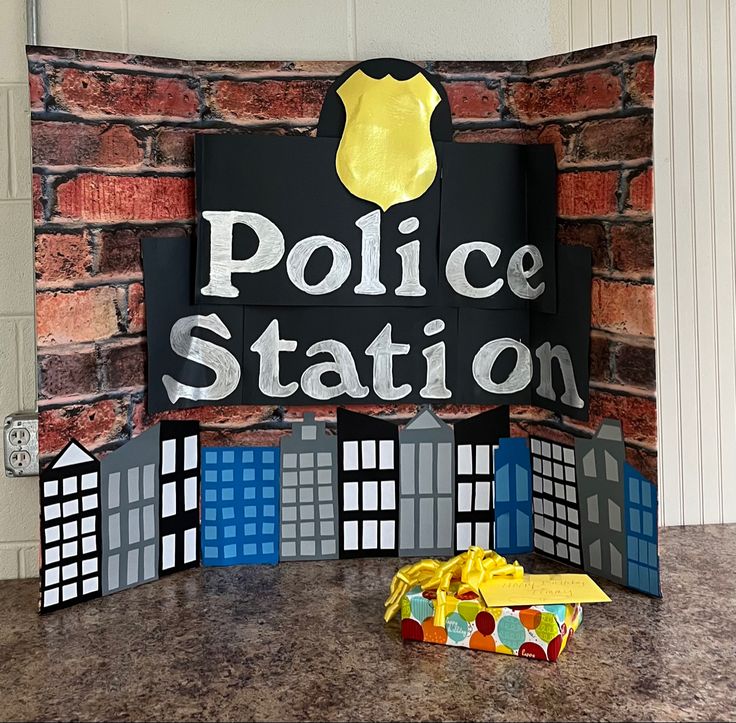 All materials found at hobby lobby. Calling All Units Birthday Party, Evidence Table, Police Decorations, Sweet Table Sign, Present Table, Police Birthday Party, Forensic Accounting, Police Party, Police Birthday