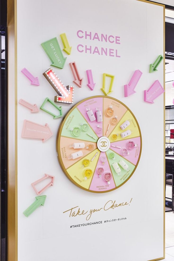 a sign with different colors and shapes on the front of it that says, chance chanel take your chance