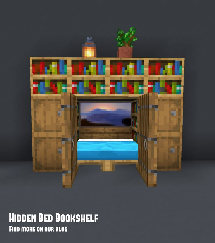 the hidden bed book shelf is made out of wood and has bookshelves on each side