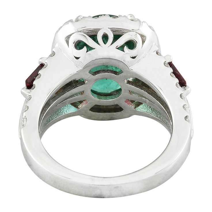 Stamped: 14K Total Ring Weight: 9 Grams Emerald Weight 3.80 Carat (11.60x9.00 Millimeters)Ruby Weight 0.40 Carat (4.20x2.20 Millimeters)Diamond Weight: 1.00 carat (F-G Color, VS2-SI1 Clarity )Face Measures: 15.30x13.70 Millimeter SKU: [600637] Luxury Gia Certified Gemstones, Luxury Diamond Ring With Emerald Accent Stones, Luxury Emerald Gemstones With Accent Stones, Luxury Emerald-cut Ruby Ring, Luxury Emerald Ring With Cushion Cut Center Stone, Luxury Cushion Cut Emerald Ring With Center Stone, Luxury Green Oval Cluster Ring, Luxury Emerald Ring With Baguette Cut And Accent Stones, Luxury Halo Ring With Round Cut Gemstone