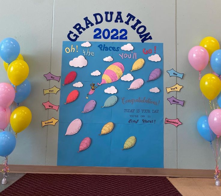 Used soothing pastel shades Kindergarten Classroom Graduation Ideas, Kindy Graduation Ideas, Dr Seuss Graduation Ideas, Graduation Theme Preschool, Dr Suess Graduation Party, Graduation Themes For Preschool, Preschool Graduation Theme Ideas, Pre K Graduation Themes, Graduation Kindergarten Ideas