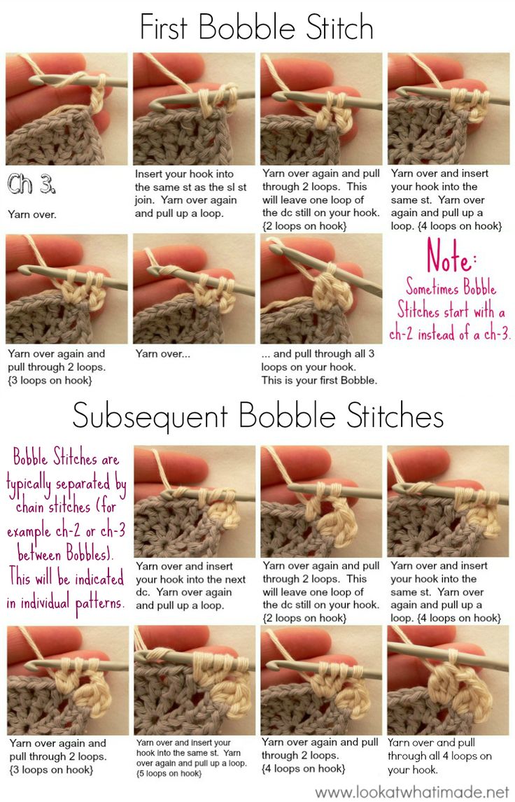 instructions to crochet the first bobble stitch