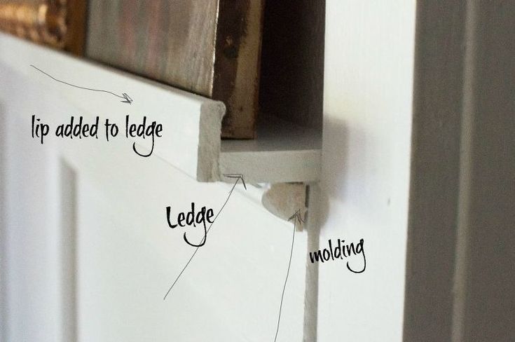 the bottom half of a door with labels on it that read tip added to ledge