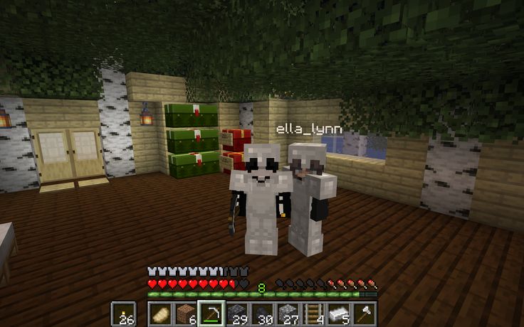 an image of a minecraft room with two people standing in front of the door