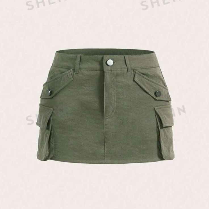 New Condition ( New With Tags ) Shorts Attached Ultra Low Waist Woven Fabric Non-Stretch 100% Polyester White Flowy Shorts, Green Cargo Skirt, Dark Green Skirt, Cargo Skirts, Army Green Skirt, Dunner Wordend Haar, Skort Dress, Wrap Skort, Outfit Png