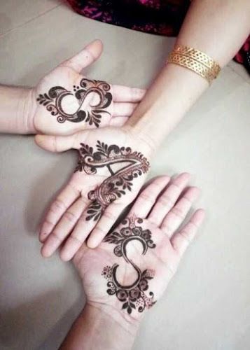 three hands with henna designs on them