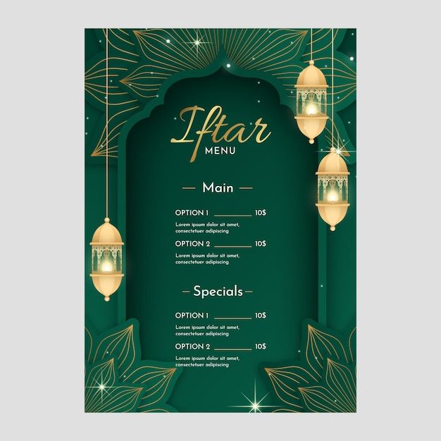 a green menu with lanterns and leaves