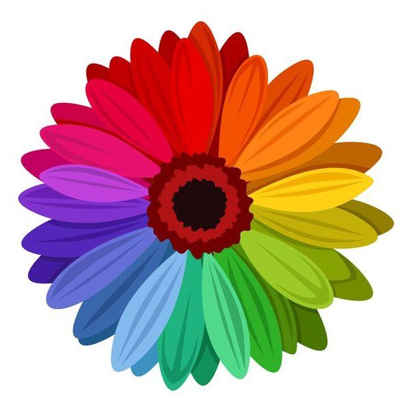 a rainbow colored flower on a white background with clippings to the center and bottom