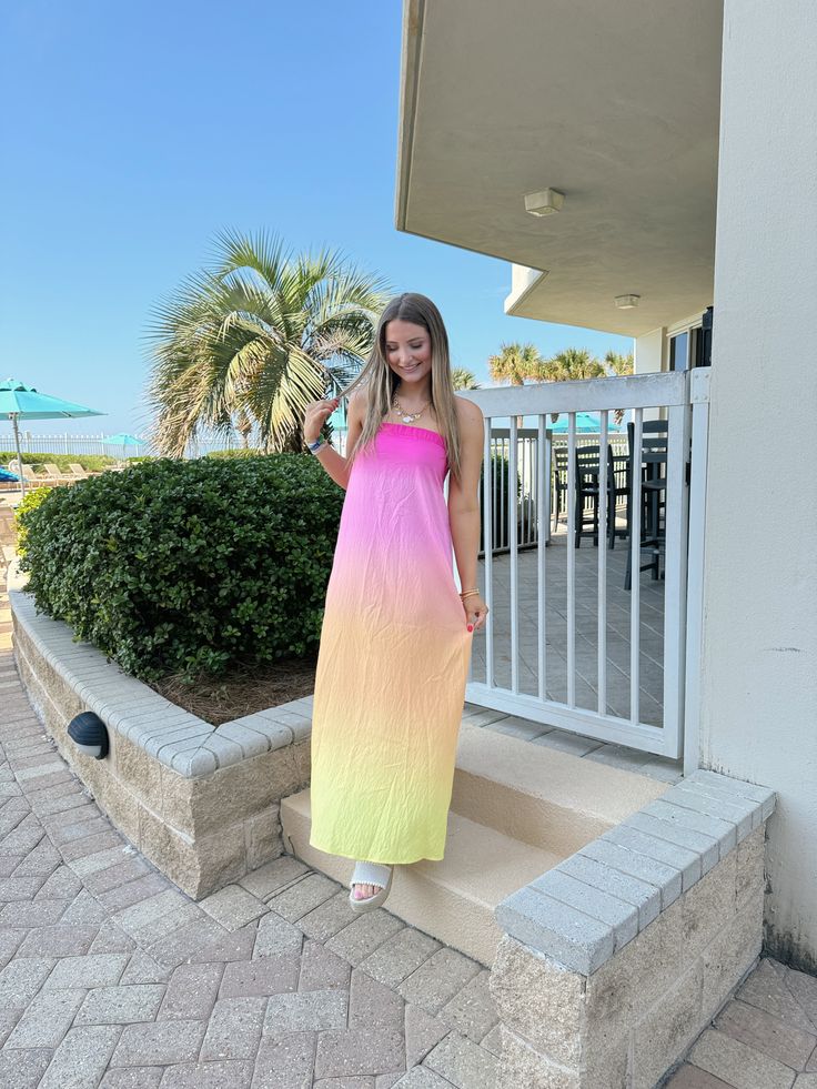 Make a bold statement in our Sunset Ombre Maxi Dress! Featuring an ombre design, off-shoulder style, and open back, this dress is both comfortable and stylish. Perfect for beach days or any summer occasion.
Model is 5'4" and wearing a size Small!
- True to size- Open back- Strapless Sunset Ombre, Ombre Maxi Dress, Gameday Dress, Ombre Design, Off Shoulder Fashion, White Maxi, Pink Maxi Dress, Beach Days, Pullover Sweatshirts