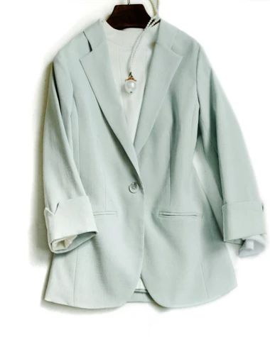 Zlily – Woolen Coat Double-sided Jacket – Zlily Designer Clothing Solid Sport Coat For Office In Fall, Green Spring Office Outerwear, Tailored Long Coat For Spring, Casual Single Button Outerwear For Spring, Spring Solid Color Outerwear With Single Button, Solid Long Sleeve Sport Coat For Work, Green Sport Coat With Pockets For Spring, Spring Solid Sport Coat With Single Button, Green Single Button Spring Outerwear