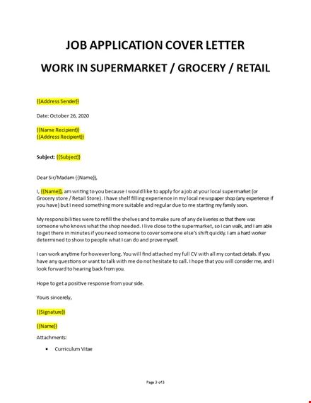 job application cover letter work in supermarket / grocery / retail - sample resume for freshers