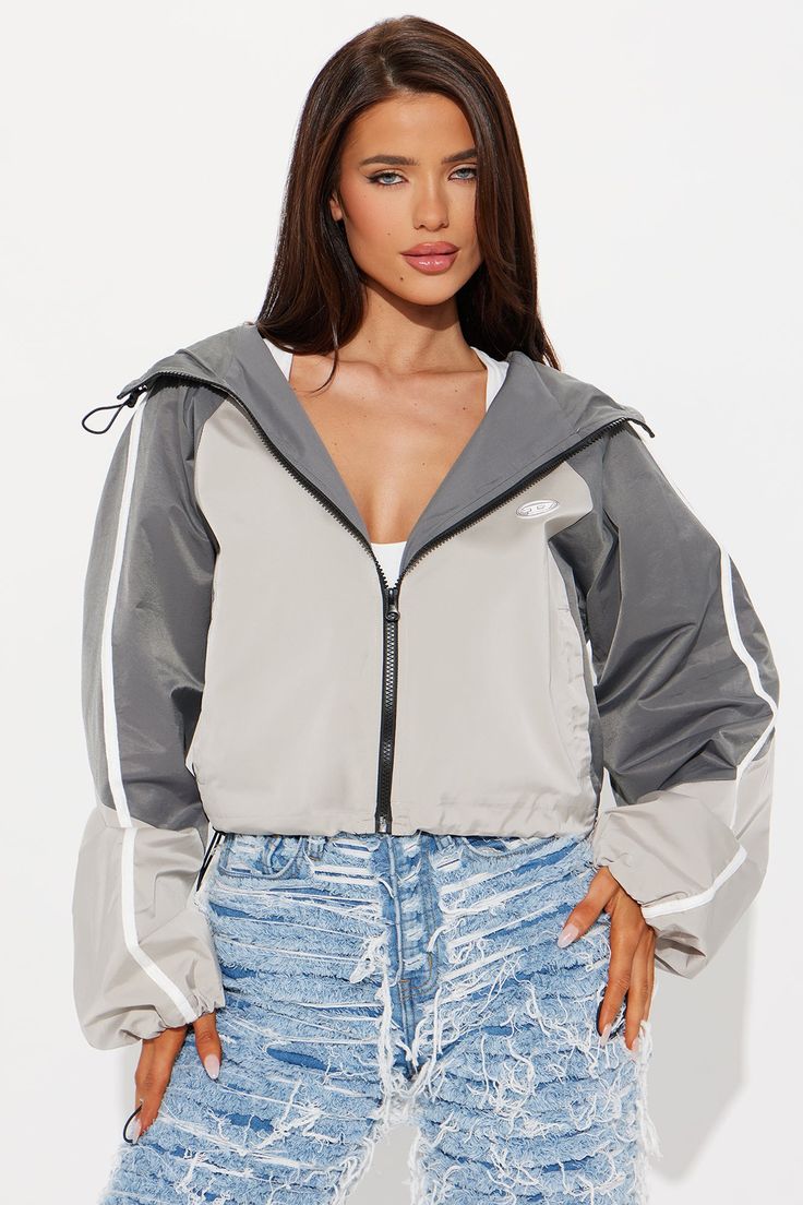 Available In Grey/combo. Jacket Long Sleeve Windbreaker Rubber Detail Zipper Closure Toggle Waist Hooded Functional Pockets Fully Lined Shell1: 100% Polyester Shell2: 52% Cotton 48% Nylon Lining: 100% Polyester Imported | D-Nice Windbreaker Jacket in Grey size Large by Fashion Nova Jacket Long, Casual Jacket, Windbreaker Jacket, Jacket Style, Fashion Nova, Jackets & Coats, Size Medium, Zipper, Clothes For Women