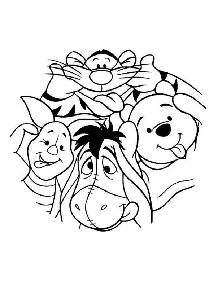 winnie the pooh and friends coloring pages for kids to print out, with their faces drawn