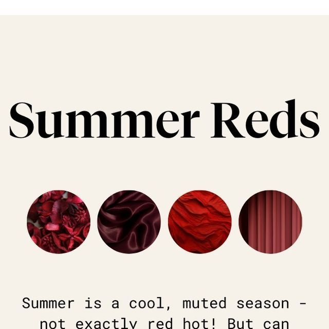 the words summer reds are written in black and white, along with four different colors