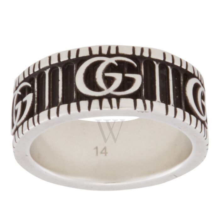 Gucci Ladies Rings. SKU: YBC551899001. Color: Silver. Metal Type: Sterling Silver. Metal Stamp: 925-Sterling. Gucci Aged Sterling Silver GG Marmont Ring. Gucci Ring with Interlocking G motif in aged sterling silver, width 8mm. Gucci Ring, Ladies Rings, Gucci Jewelry, Jewelry Sale, Gg Marmont, Enamel Ring, Silver Enamel, Black Enamel, Jewelry Bags