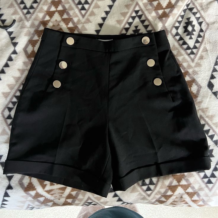 Very Nice Hm Shorts. Never Worn. Great Quality Black High-waisted Shorts With Button Closure, Black Button Closure Shorts For Summer, Summer Black Bottoms With Button Closure, Chic High Waist Shorts By H&m, H&m Black Short Bottoms, H&m Black Bottoms For Summer, H&m Black Shorts, H&m Fitted Short Bottoms, H&m Black Summer Bottoms