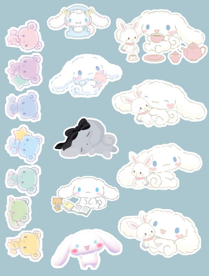 some stickers that are on the side of a blue background with animals and clouds