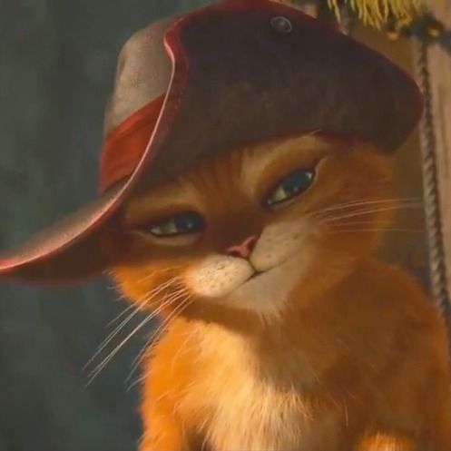 an orange cat wearing a red hat and looking at the camera while standing next to a wooden pole