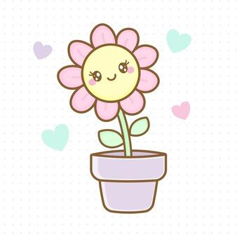 a cute flower in a pot with hearts