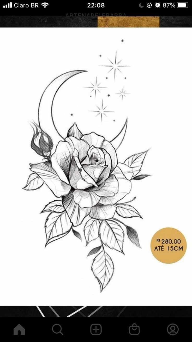 a rose and the moon tattoo design