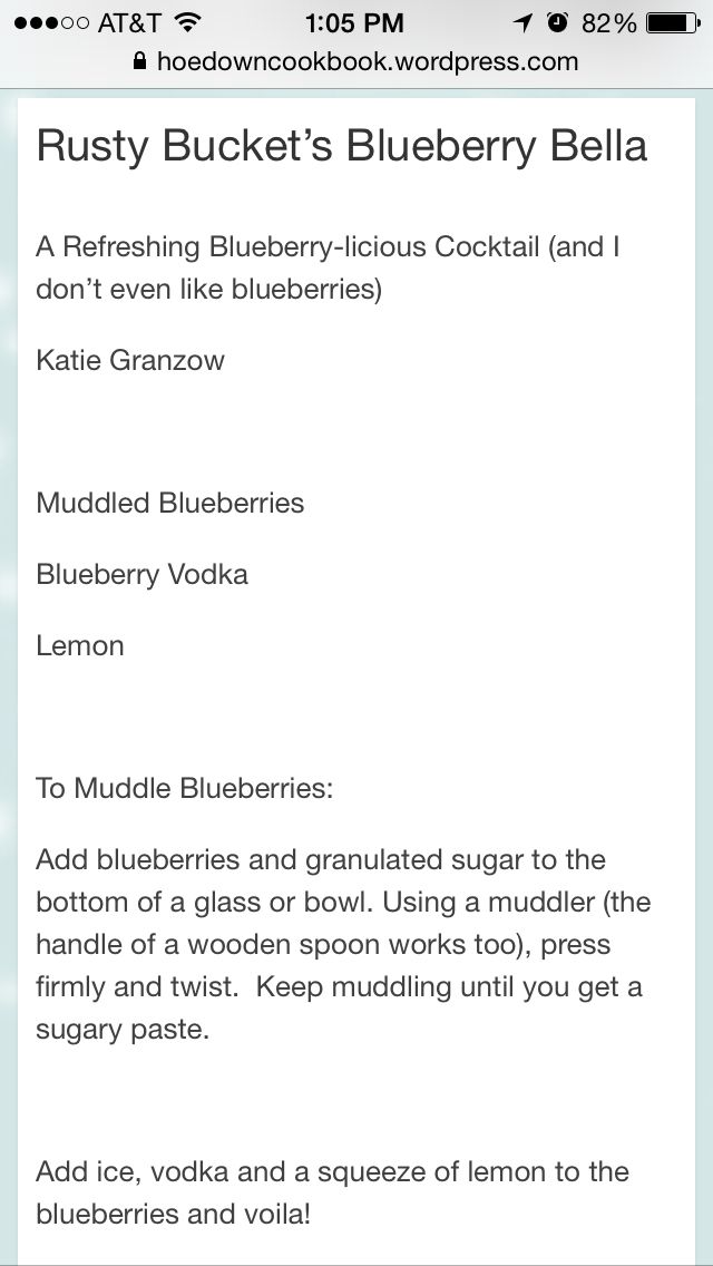 the menu for rusty bucket's blueberry belia, which is available on iphone