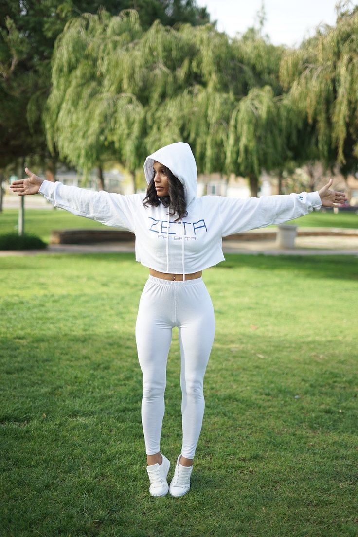 I Said My Soror Zeta cropped hoodie, white White Cropped Sweatshirt For Streetwear, Sporty Hooded Crop Top For Streetwear, White Athleisure Crop Top, Sporty White Crop Top, White Casual Crop Top For Gym, Casual White Moisture-wicking Crop Top, White Moisture-wicking Hoodie For Workout, White Activewear With Drawstring Hood For Gym, White Activewear With Drawstring Hood For Workout