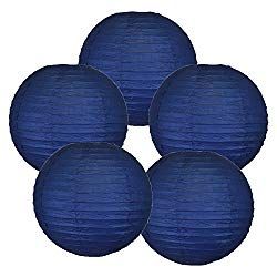 three round blue paper lanterns sitting on top of each other