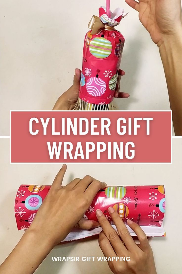 two hands holding wrapped wrapping paper with the words cylinder gift wrapping on top and bottom