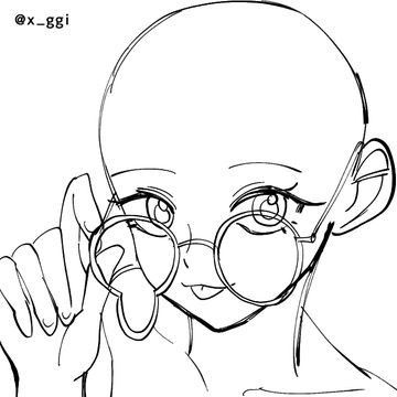 a drawing of a person with glasses looking at something in the distance and holding their hand up to her face