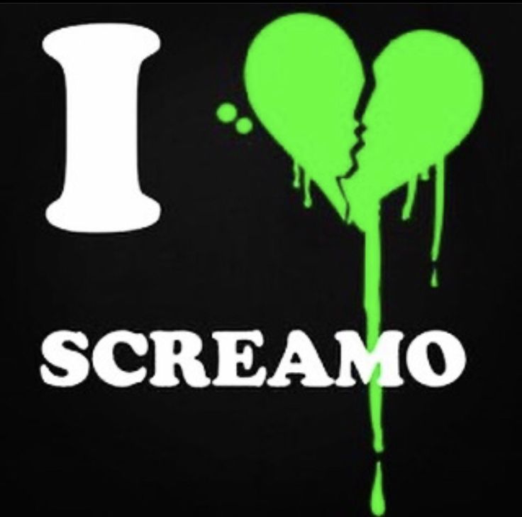 i love screamo written on the back of a black tote bag with green dripping paint