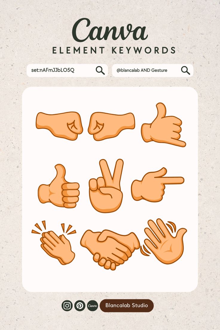 an image of hand gestures on a white paper with the text canva element keywords