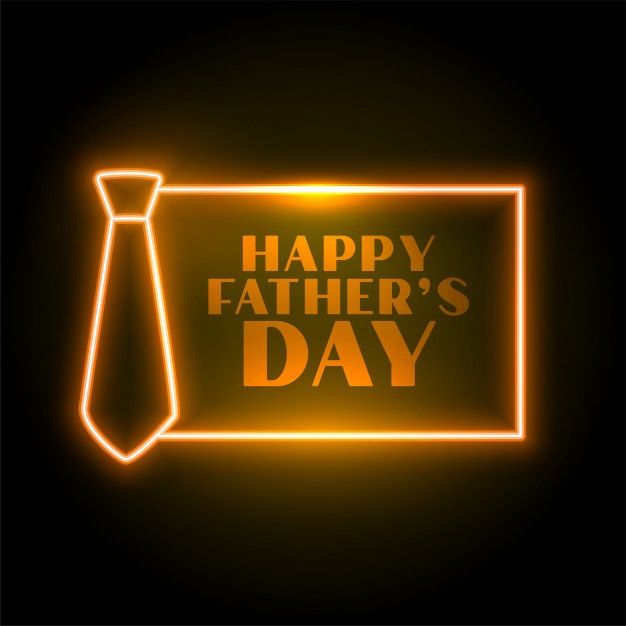 a neon sign that says happy father's day with a tie hanging from it