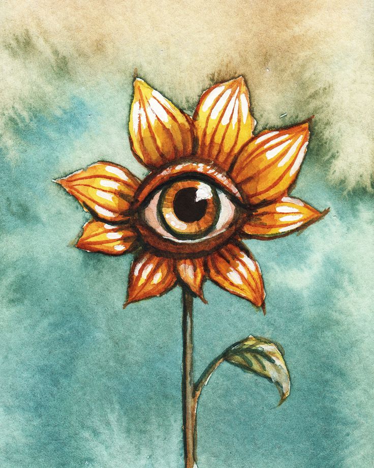 a painting of a sunflower with an eye on it