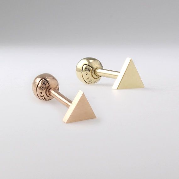 14K Solid Gold Triangle Stud, Cartilage, Tragus, Helix, Conch, Lobe, Piercing Earring, Minimalist Ea Modern Adjustable Cartilage Earrings As Gift, Minimalist Adjustable Cartilage Earrings, Earring Simple, Earring Minimalist, Minimalist Earring, Gold Triangle, Cartilage Hoop, Triangle Studs, Lobe Piercing