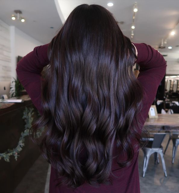 Chocolate Fudge Hair Color, Chocolate Brown Global Hair Color, Hair Toner Before And After Brunette, Dimensional Brunette Dark Chocolate Brown, Subtle Balayage Brunette, 2024 Brown, Global Hair Color, Soft Black Hair, Black Cherry Hair