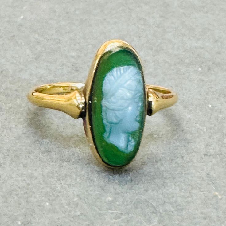 Marked 14K Excellent antique condition, has not been polished 1.8g Antique 14k Stamped Emerald Ring, Antique Yellow Gold Emerald Ring, Antique Emerald Ring In Yellow Gold, Antique Emerald Ring In Stamped 14k Yellow Gold, Antique Gold Emerald Cabochon Ring, Victorian Emerald Ring In 14k Yellow Gold, Victorian Emerald Ring In Yellow Gold Stamped 14k, Antique Yellow Gold Oval Cabochon Ring, Antique Yellow Gold Cabochon Emerald Ring