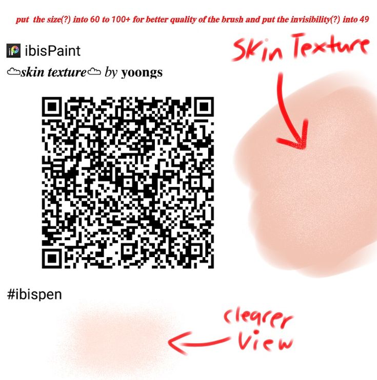 a close up of a qr code on a white background with red text and an image of a skin texture