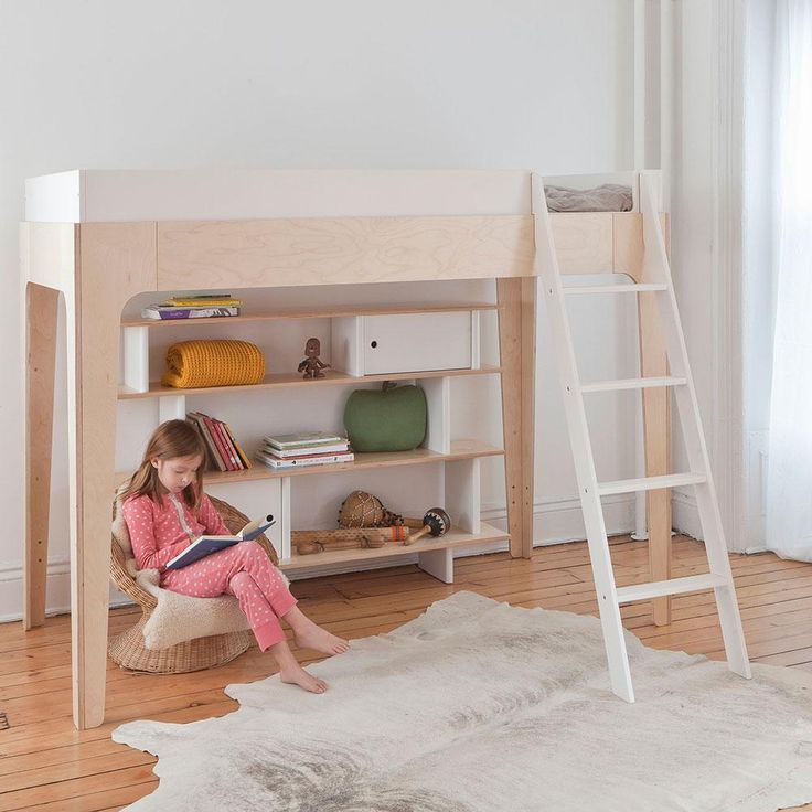 A versatile, compact footprint bunk bed that leaves plenty of room for play. The bunk sits at a safe, low height and easily separates into a loft bed and a standalone twin, giving multiple layout options. Perfect for rearranging forts on the fly! A Loft Bed, Bed Unit, Modern Bunk Beds, Twin Size Loft Bed, Elevated Bed, Space Bedding, Twin Loft Bed, Bed Dimensions, Kids Bunk Beds