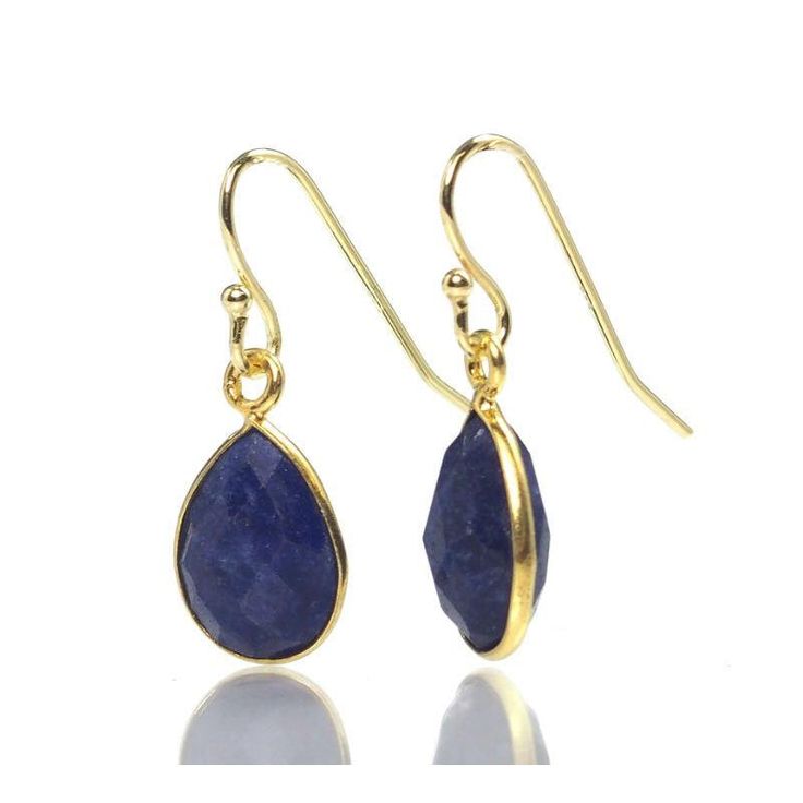 Lapis Lazuli Earrings with Gold Plated French Ear Wires Approx. 1" drop from ear Lapis has been used for more than 6000 years for fine jewelry and ornamental objects. Its name is from "lapis" the Latin word for stone, and "azul," the word commonly meaning blue. Lapis Lazuli is made up of 25 to 40 percent lazurite, plus several minerals (Sodalite, Hauyne, Calcite, and Pyrite) that influence color and its distribution. Lapis Lazuli is considered a semi-precious stone and is found throughout the Mi Handmade Sapphire Drop Jewelry, Traditional Teardrop Earrings As A Gift, Traditional Teardrop Earrings For Gift, Sapphire Teardrop Gemstone Earrings, Sapphire Teardrop Earrings With Ear Wire, Lapis Lazuli Teardrop Earrings As Gift, Lapis Lazuli Teardrop Earrings For Gifts, Teardrop Lapis Lazuli Earrings For Gift, Handmade Sapphire Teardrop Earrings