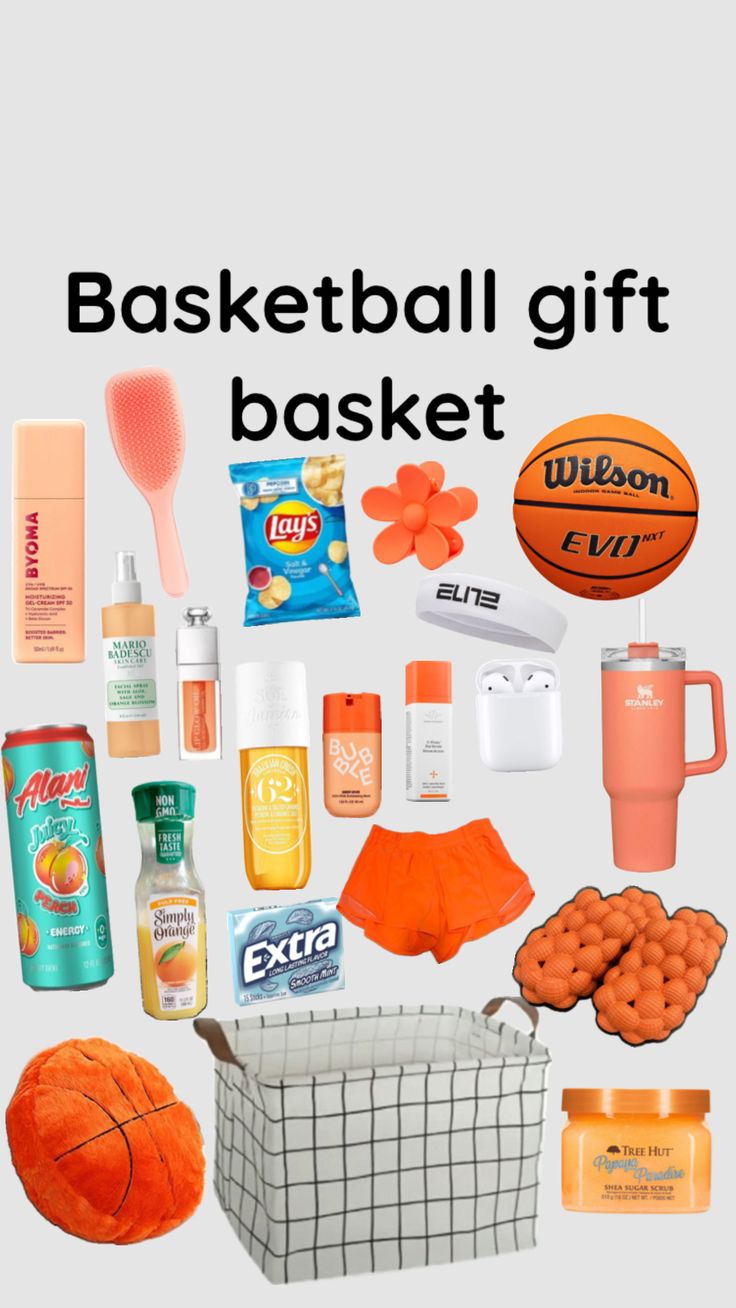 a basketball gift basket filled with sports items