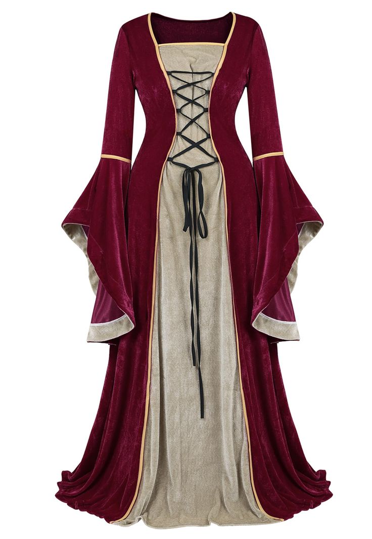 PRICES MAY VARY. Excellent Fabric:95% Polyester,5% Spandex.made from super soft, breathable, high-quality velvet fabric that makes you look great,comfortable to wear,The bodice has a lot of stretch to it. Medieval Cosplay Dress Features:Irish over lolita dress has low soft neckline,which will show a more beautiful neck lines,elasticized/high/smocked waist and bell sleeve suitable for your body perfectly, full length will makes you more slim and slender. Outside renaissance over dress:lace-up fro Green Medieval Dress, Irish Dress, Fancy Gowns, Boho Festival Fashion, Victorian Costume, Fancy Dresses Long, Medieval Costume, Medieval Dress, Dress Halloween Costume