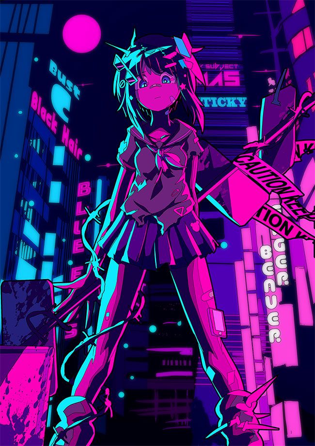 An Anime, Illustrator, Neon, Building, Twitter, Anime, Art, Kawaii