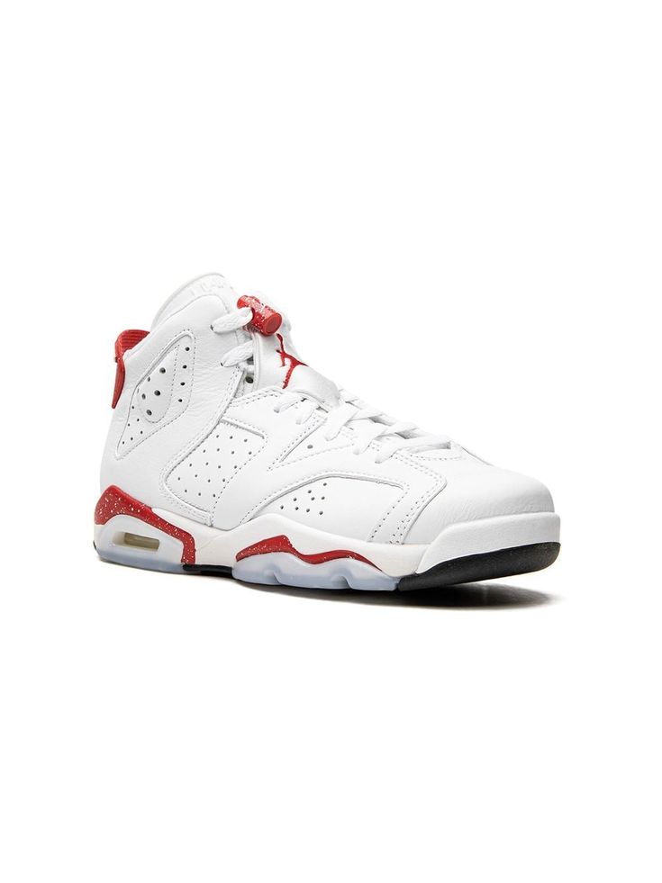 white leather signature Jumpman motif perforated detailing round toe front lace-up fastening branded insole rubber sole These styles are supplied by a premium sneaker marketplace. Stocking only the most sought-after footwear, they source and curate some of the most hard to find sneakers from around the world. Jordan 6 Red Oreo, Air Jordan 6 Retro, Jordan 6 Retro, Air Jordan 6, Jordan 6, Kids Jordans, Boys Shoes, Sneakers White, White Leather