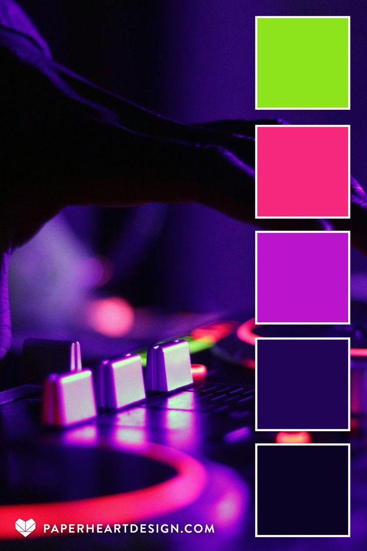 a dj mixing music in front of purple and green squares