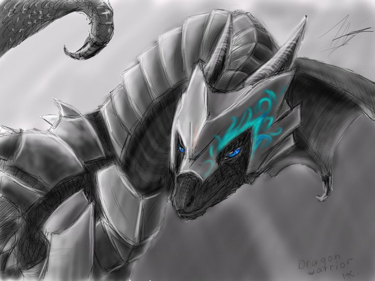 a drawing of a dragon with blue eyes